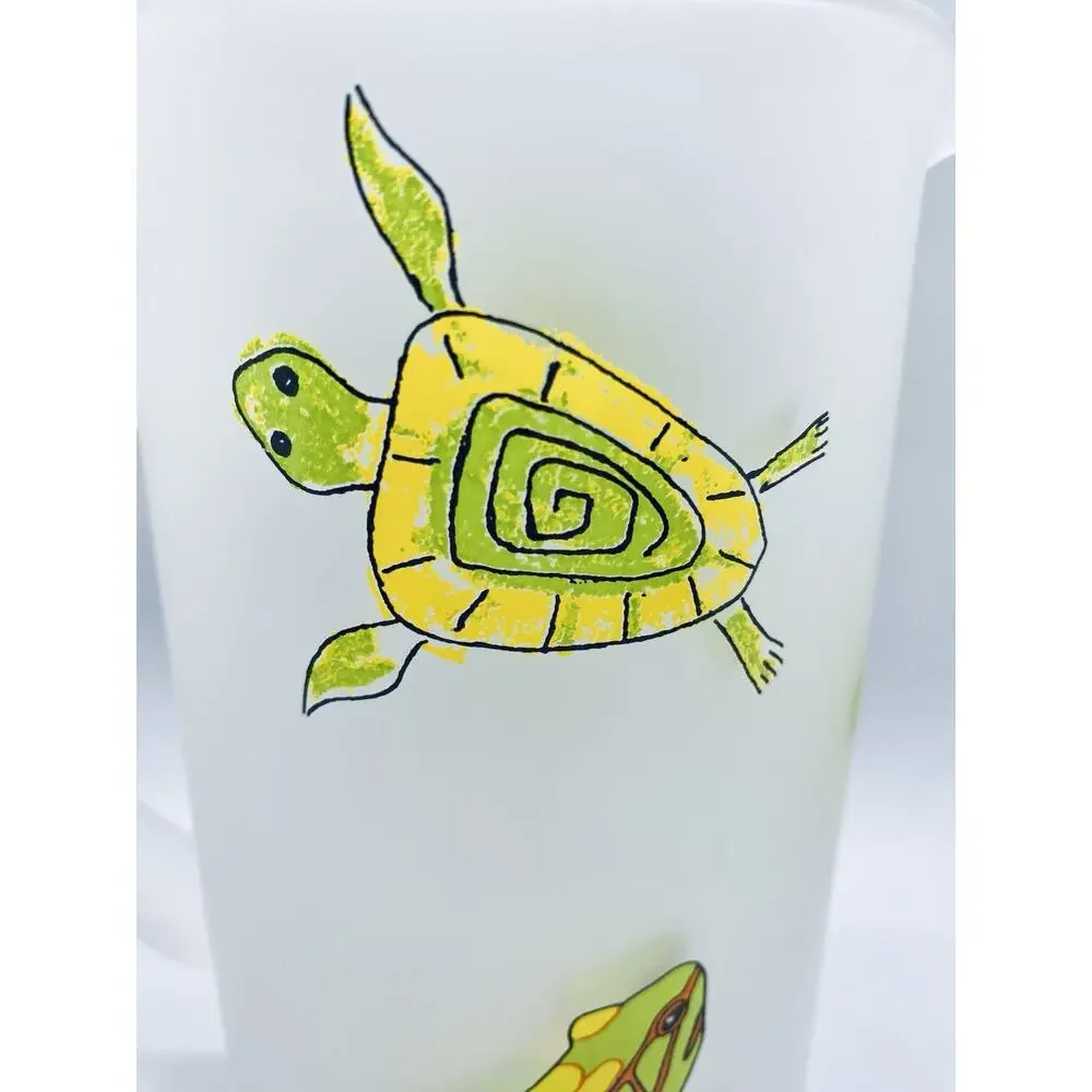 Darlington Designs Frosted Glass Jug Turtles Frogs Design Vintage MCM Feel